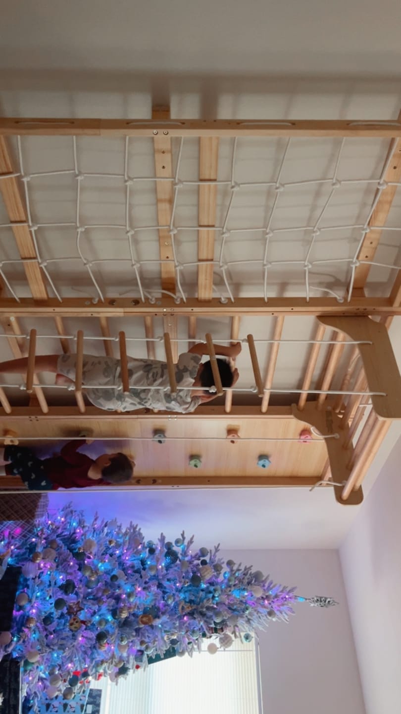 Customer photo review of Walnut Modular | Swedish Ladder Jungle Gym - 95" Height - Wall Mounted
