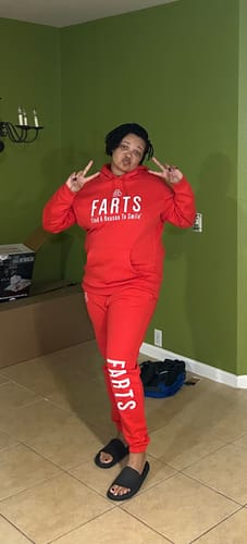 Customer photo review of Organic Red & White Hoodie – Heavyweight Supima for Confidence