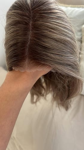 Customer photo review of Wavymy Ombre Ash Blonde Hair with Brown Root Straight Hair 7x5 Lace Wear Go Glueless Wig 180% Density