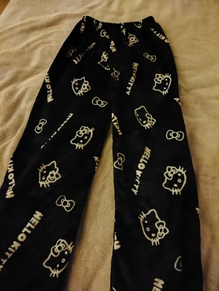 Customer photo review of Black Hello Kitty Outline Pajama Pants for Couples