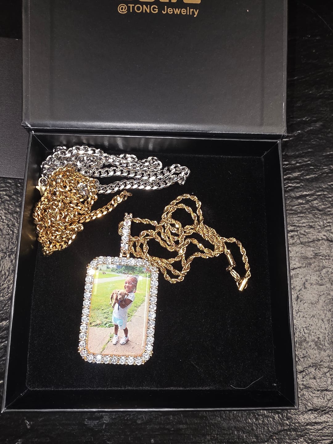 Customer photo review of 3D Custom Picture Rectangular Ice Pendant With Engraving