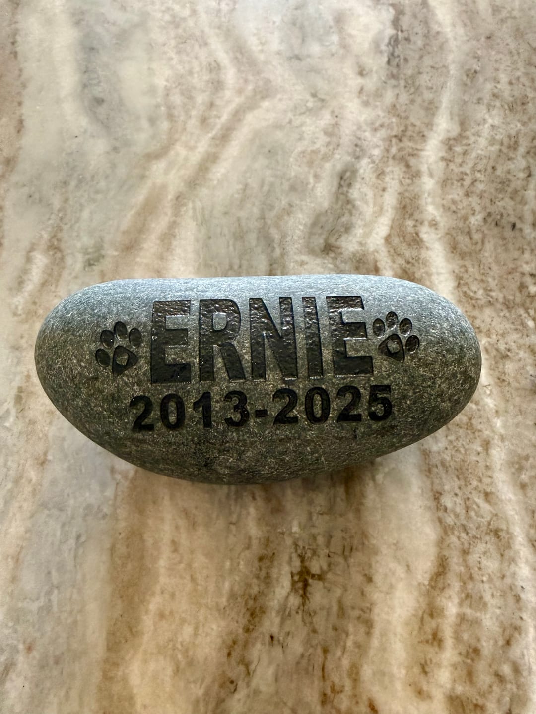 Customer photo review of Pet Grave Marker   Custom Engraved Pet Memorial Stone Paw Prints