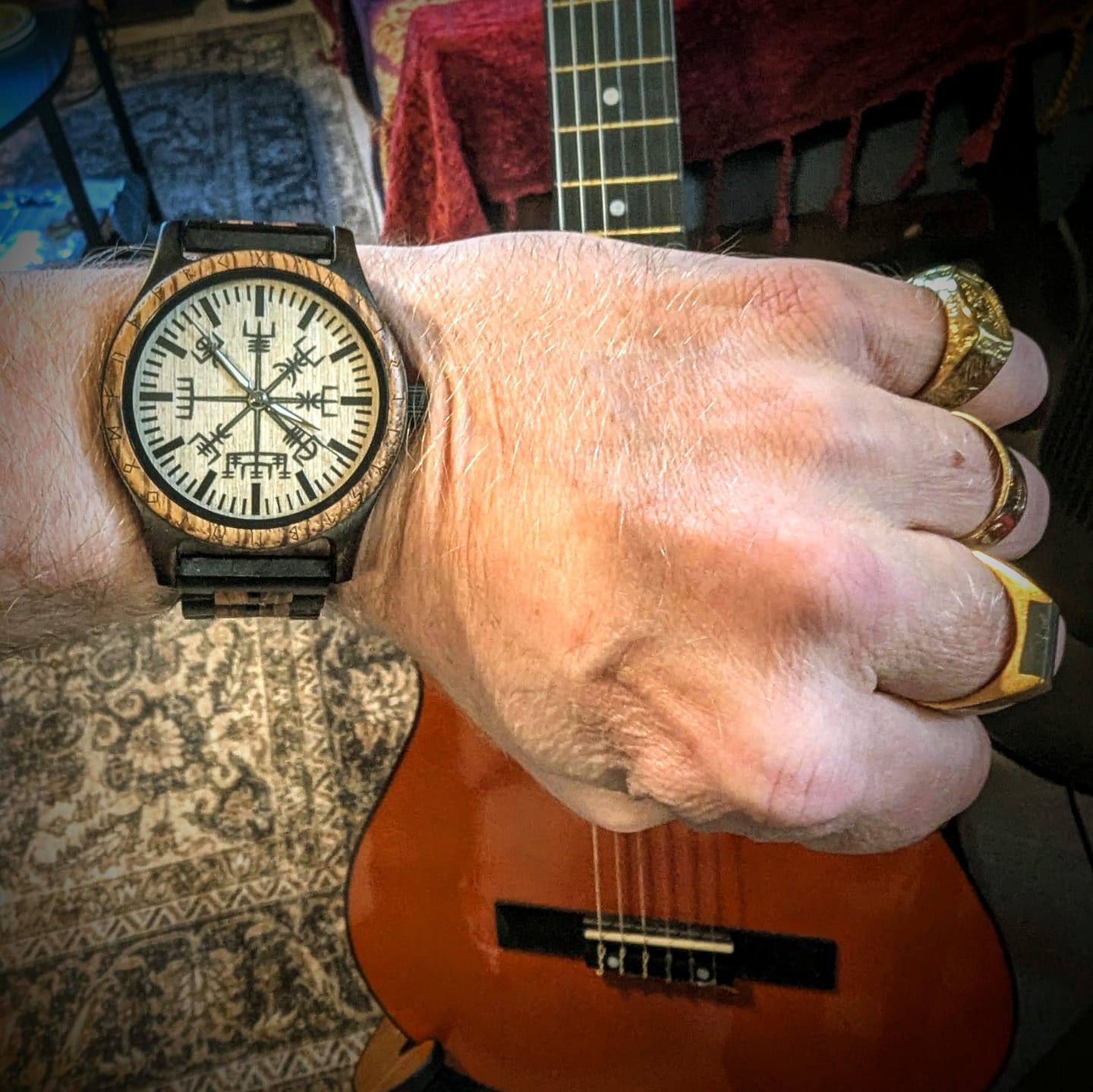Customer photo review of Personalized Viking Compass Vegvisir Handmade Wooden Watch