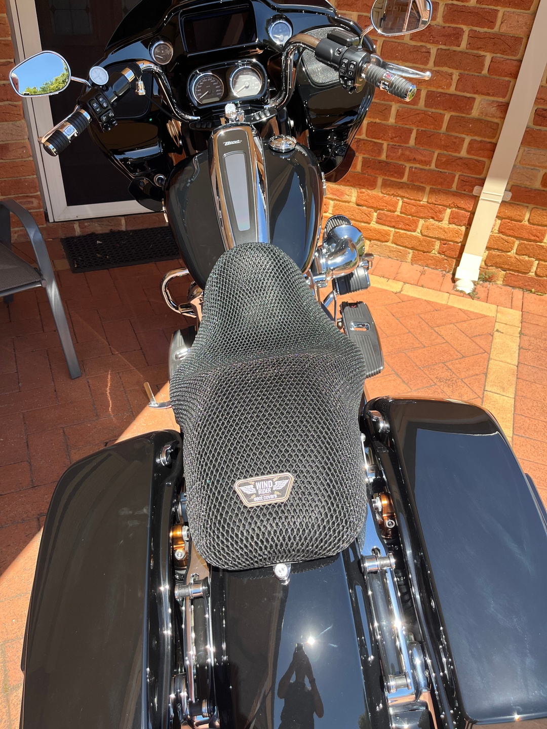Wind Rider mesh seat cover on a Harley Davidson Road Glide
