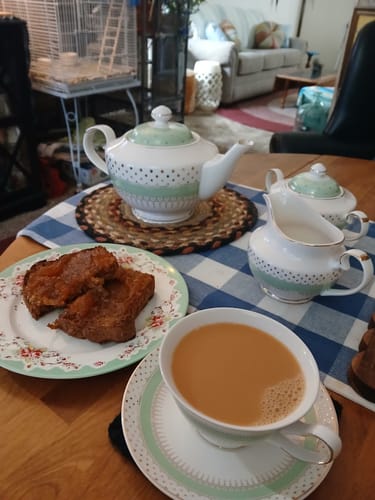 Customer photo review of Mint Green Stripe with Gold Dots Fine Porcelain Tea Set