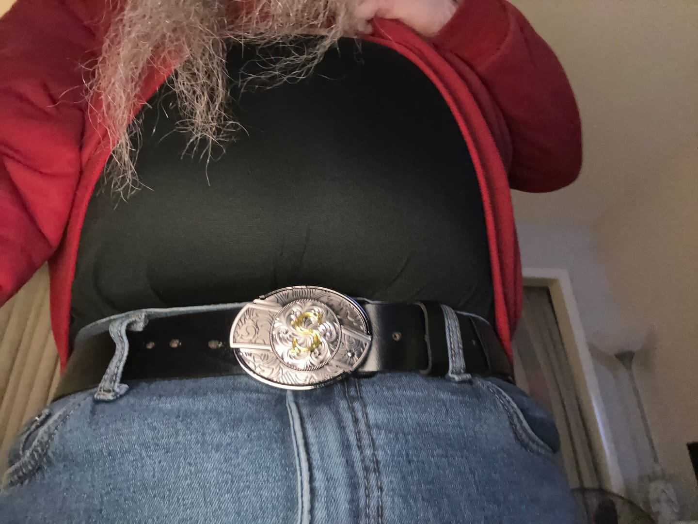 Customer photo review of Two-Tone Initial Letter DIY Hidden Knife Buckle Leather Belt