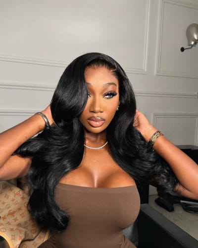 Customer photo review of Loose Body Wave 13x4 Swiss HD Lace Frontal Wig 180% Density