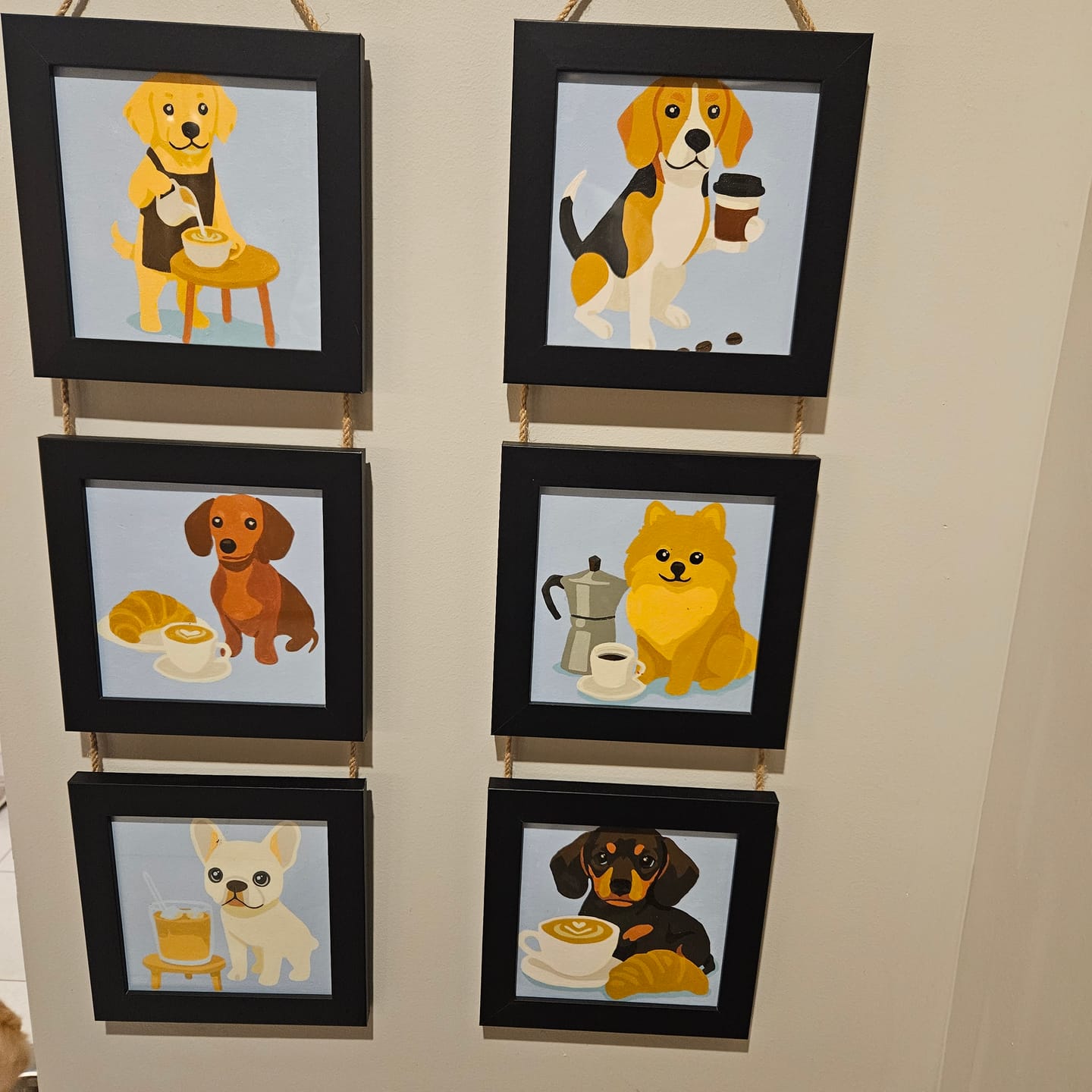 Customer photo review of 6 Mini Paintings - Dogs & Coffee Set