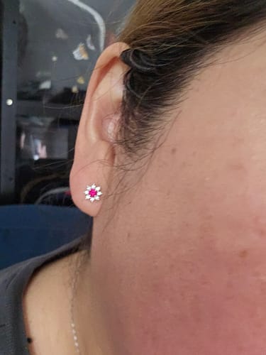 Customer photo review of Lab-Grown Emerald & 0.30ct TDW Lab-Grown Diamond Halo Pendant and Earrings Set in Sterling Silver