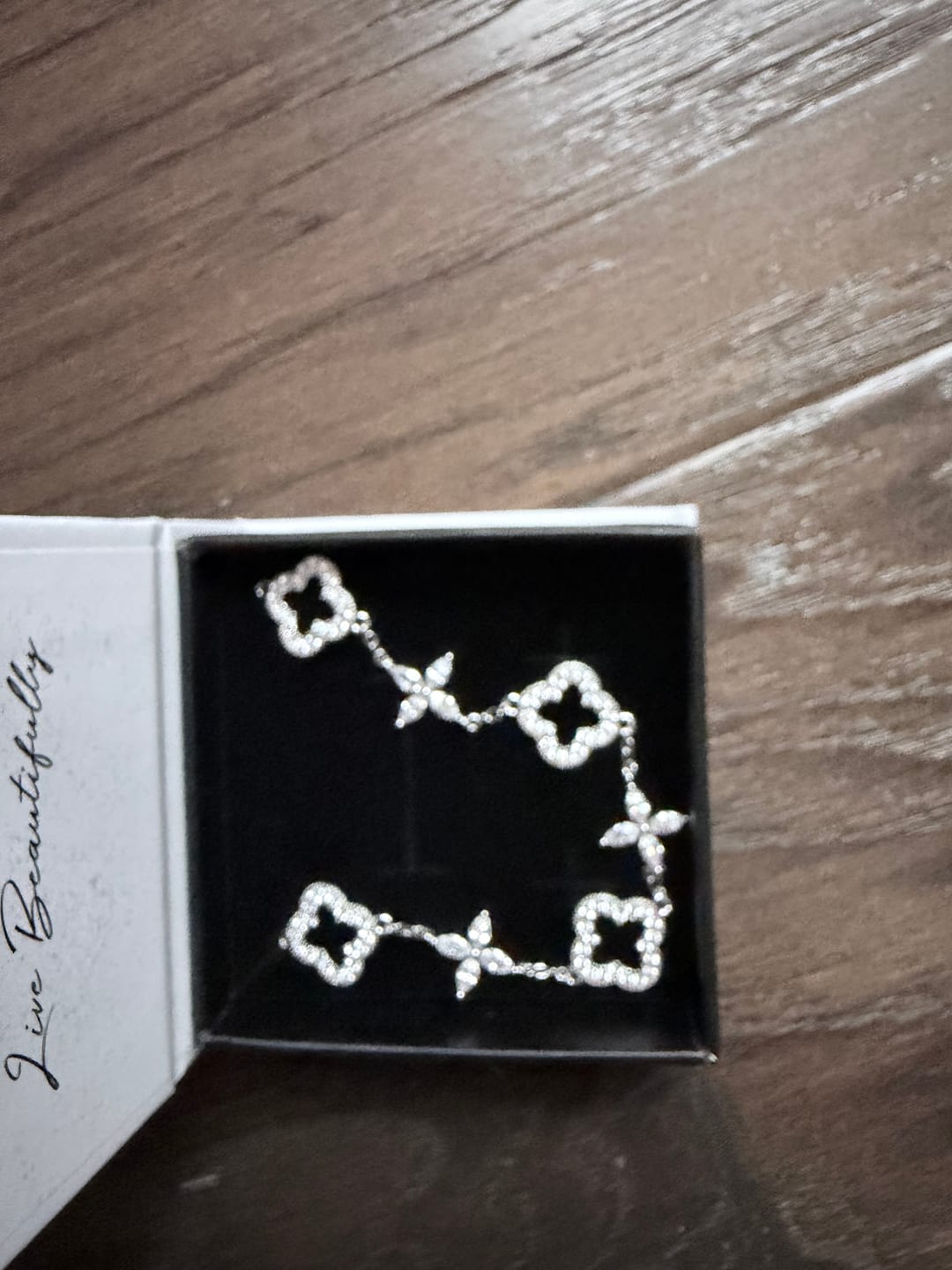 Customer photo review of Samara 18k White Gold Plated Clover Station Bracelet with Swarovski Crystals