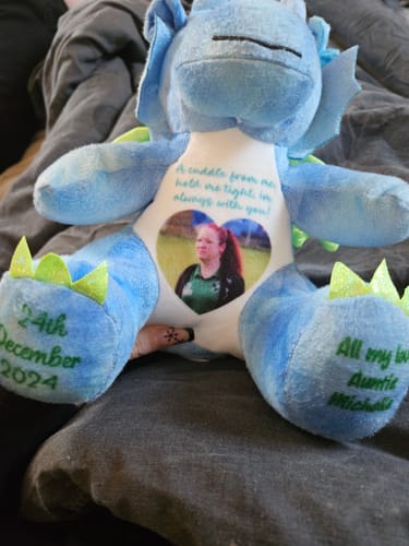 Customer photo review of A Cuddle from Heaven Personalised Photo Teddy Bear