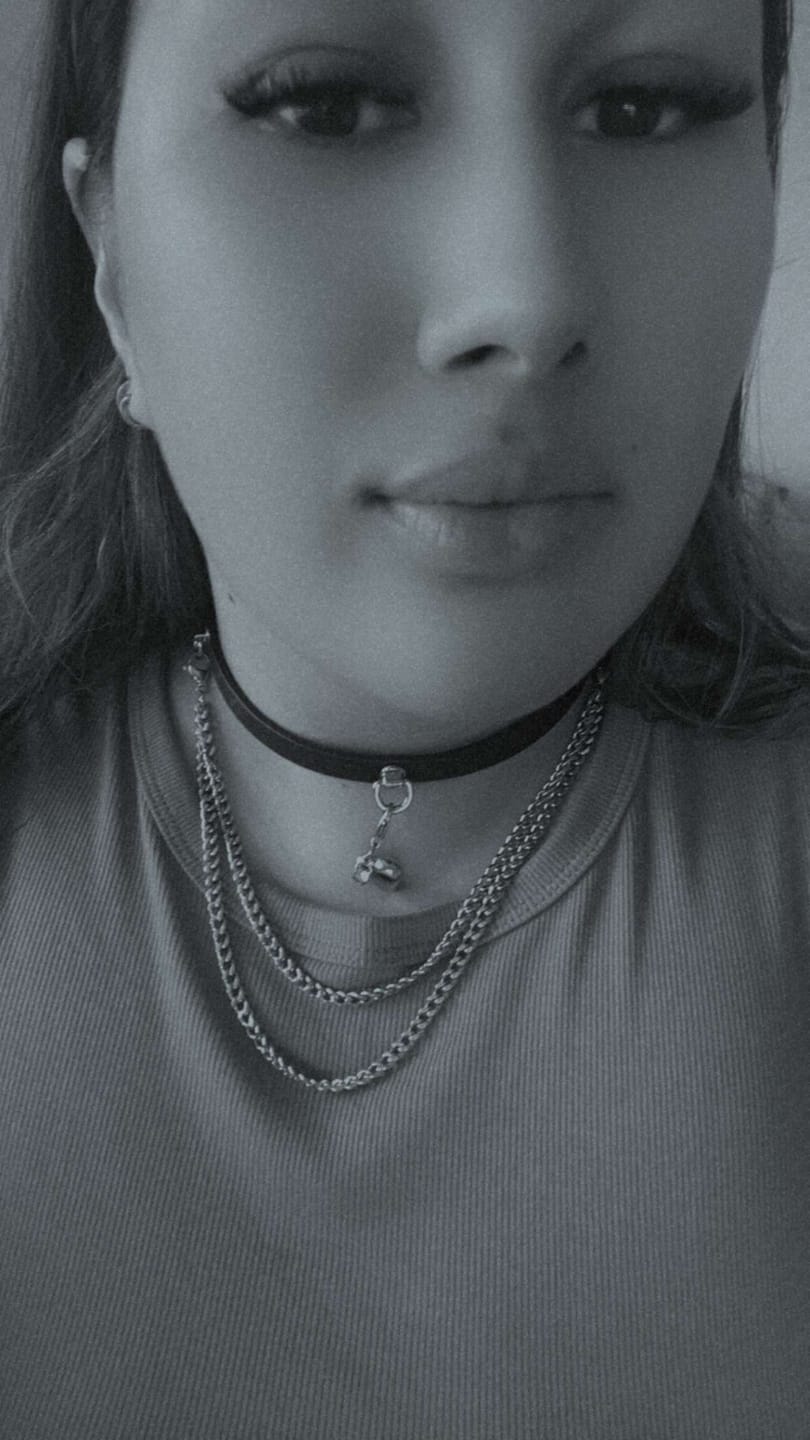 Customer photo review of Lunar Frost Leather Choker – Minimalist Silver Accent