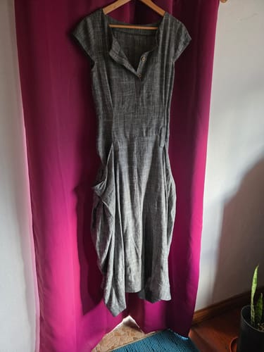 Customer photo review of Gray Linen Dress - Long Maxi Boho Style Short Sleeved Shift Dress with Two Large Pockets Spring Summer Fashion (C427)