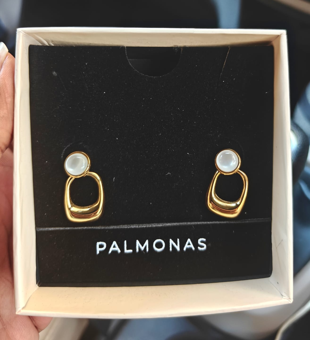 Customer photo review of Classic White Stone Gold Drop Earrings