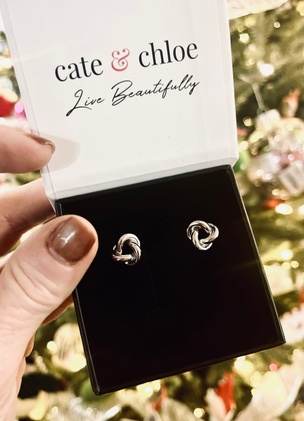 Customer photo review of Ashley 18k White Gold Plated Knot Stud Earrings