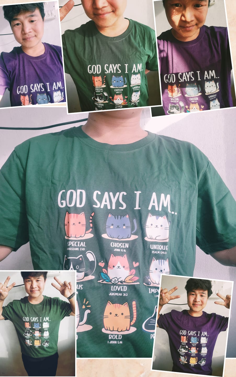 Customer photo review of God Says I Am a Cat Mom T-Shirt – Cute & Faith-Inspired Tee for Cat Lovers | Proud Pet Parent Gift