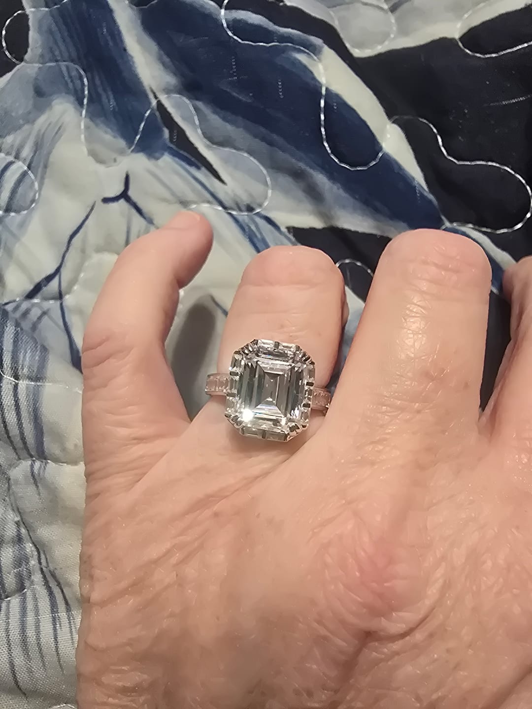 Customer photo review of Halo Art Deco Emerald Cut CZ Ring in Sterling Silver