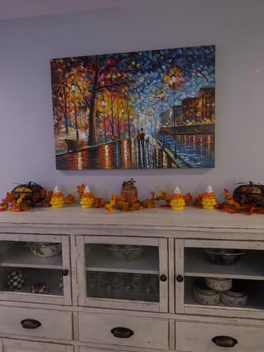 Customer photo review of Evening Walk in Autumn – Colorful Textured Romantic Landscape Oil Painting