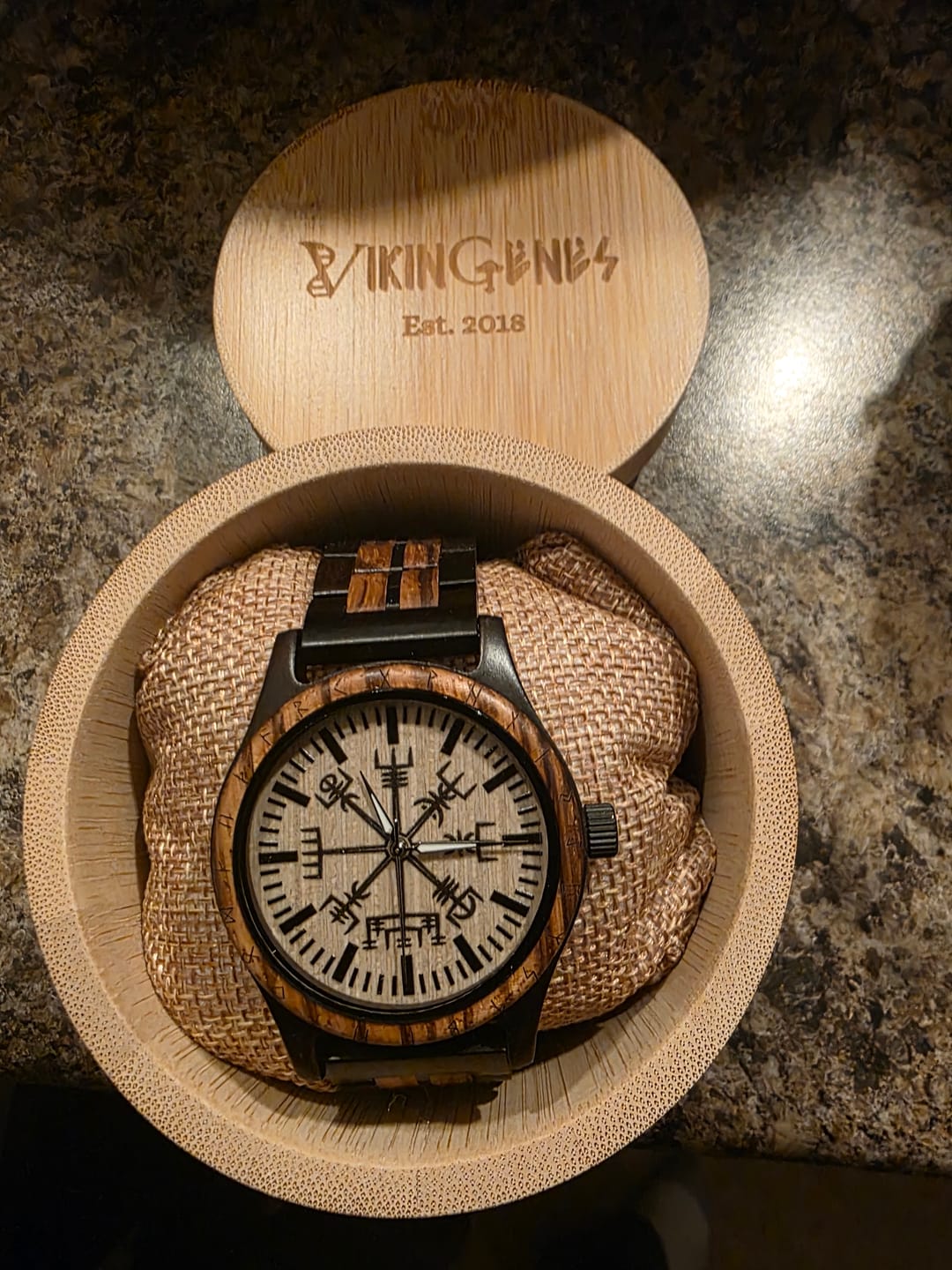 Customer photo review of Personalized Viking Compass Vegvisir Handmade Wooden Watch