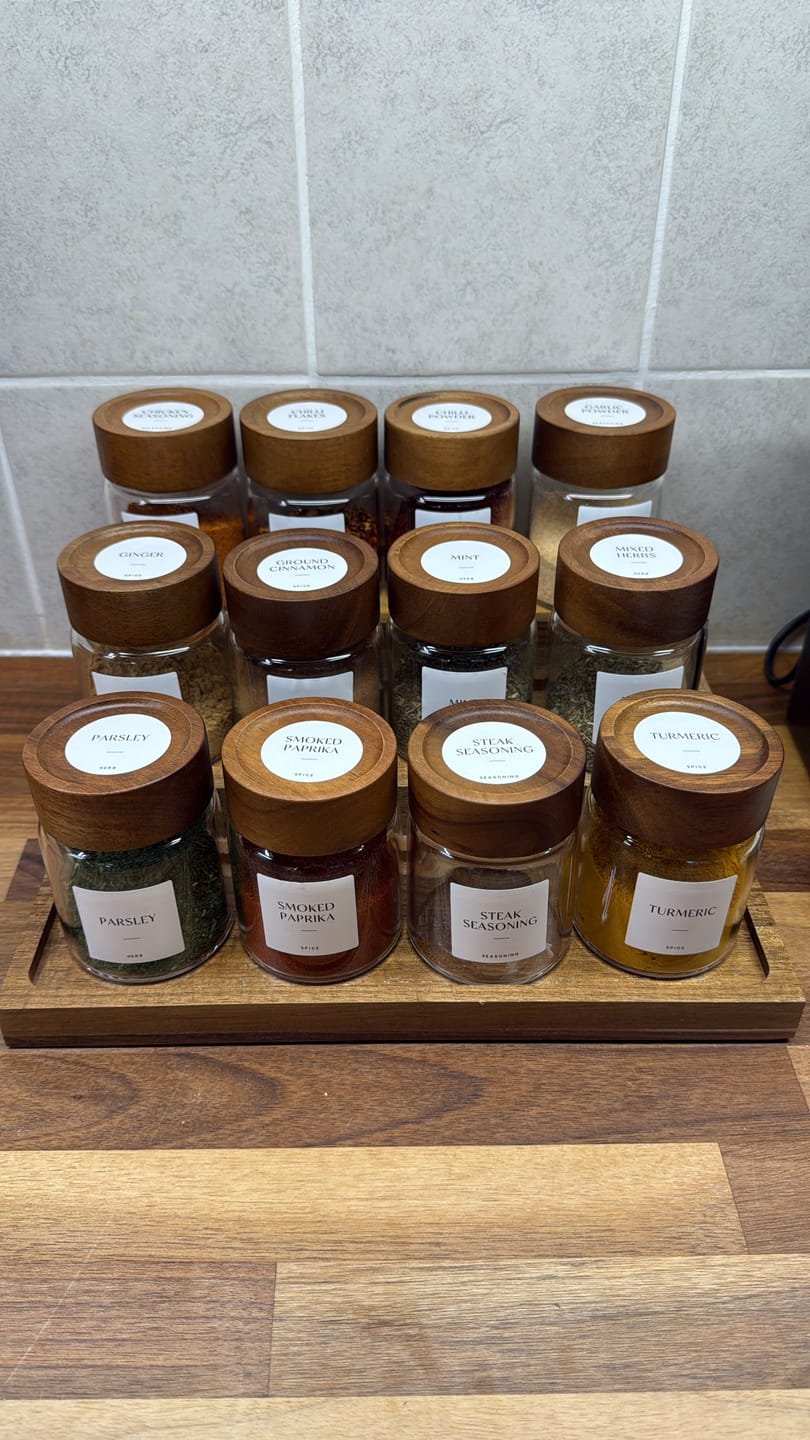 Customer photo review of Acacia Wood Glass Spice Jar 180 ML