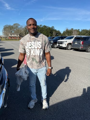 Customer photo review of Pre-Order Jesus Is King Premium Tee