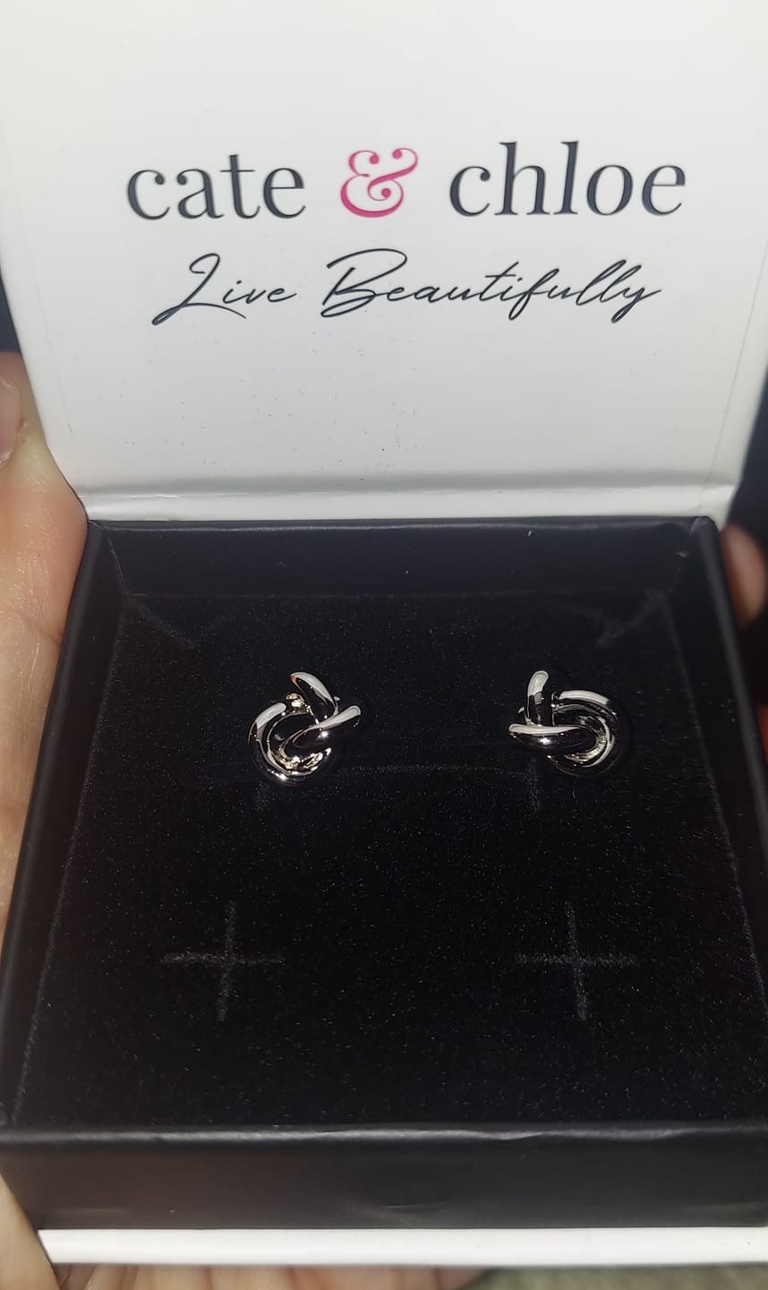Customer photo review of Ashley 18k White Gold Plated Knot Stud Earrings