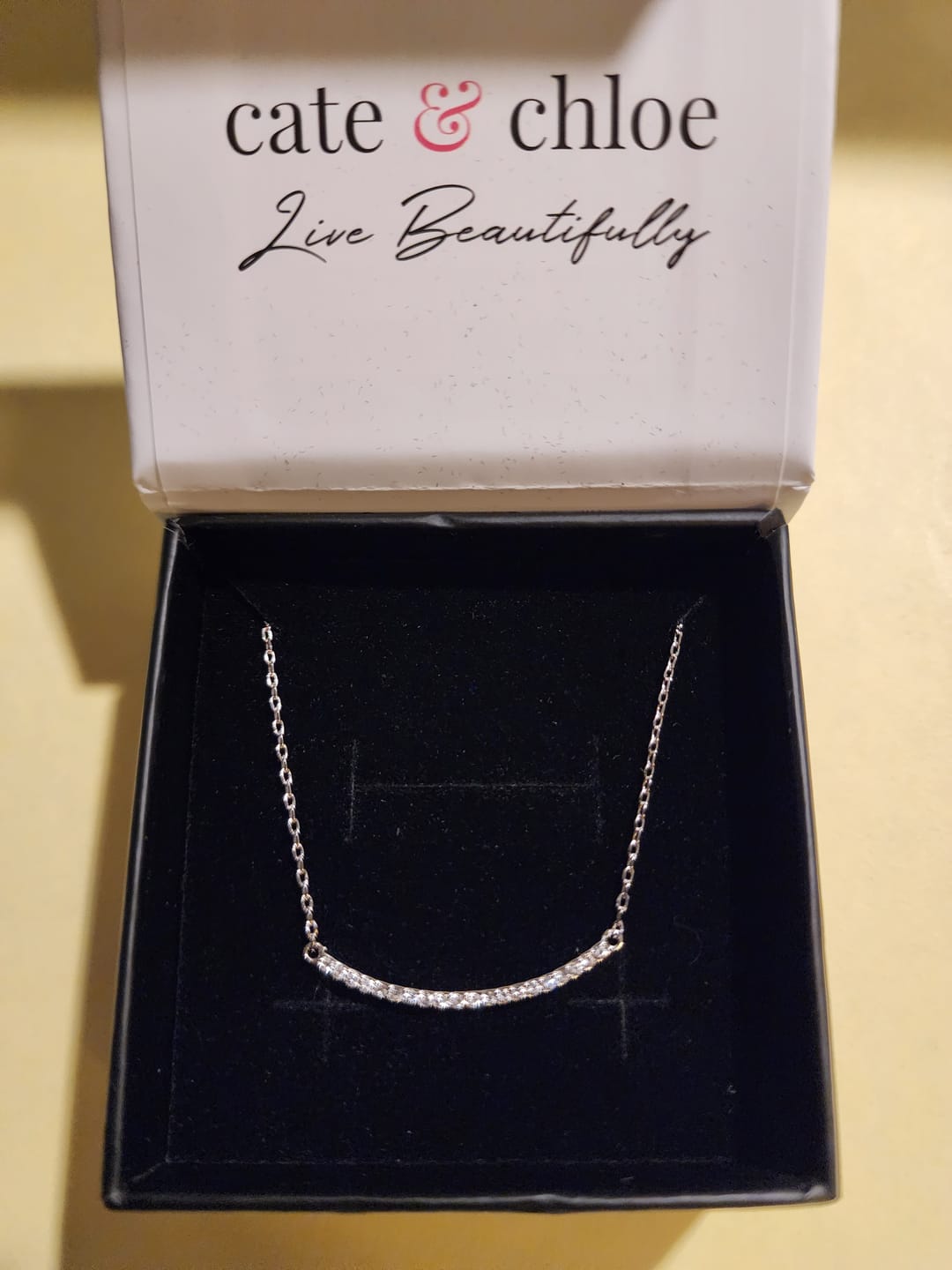 Customer photo review of Tiana 18k White Gold Plated Linear Pendant Necklace with Swarovski Crystals