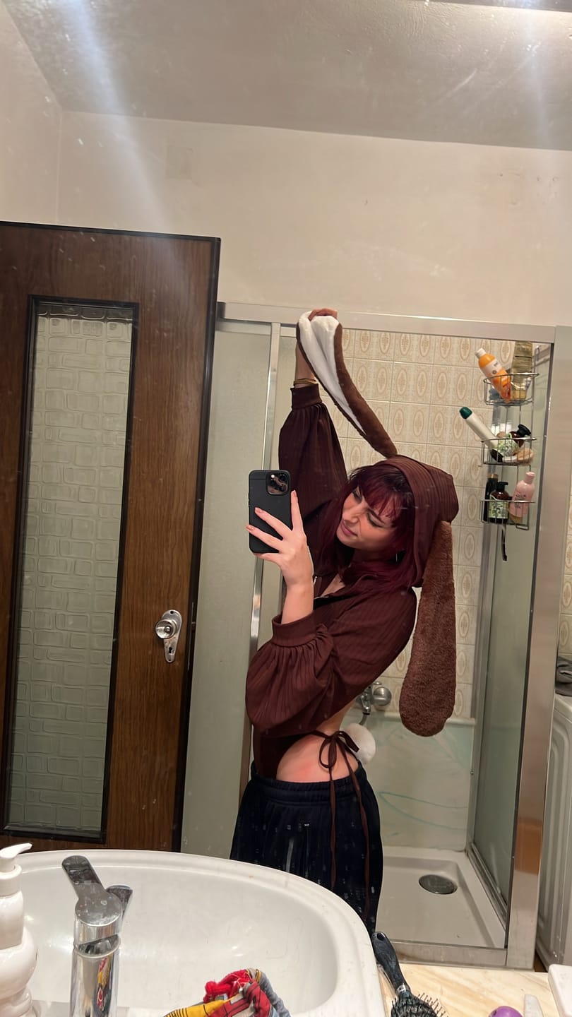 Customer photo review of Chic Bunny Ear Hoodie Bodysuit for sale