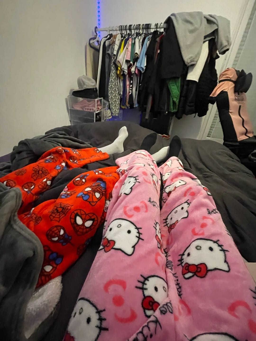 Customer photo review of Red Hello Kitty & Spider‑Man Pajama Pants for Couples
