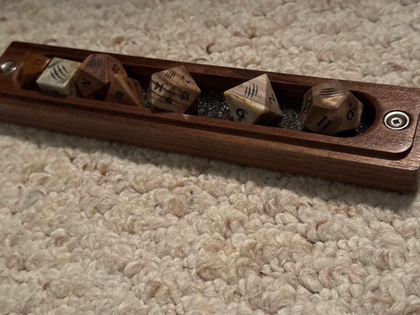 Customer photo review of URWizards Custom font style for dice, Custom initial on Dice, Dnd Natural Gemstone Dice MTG Game