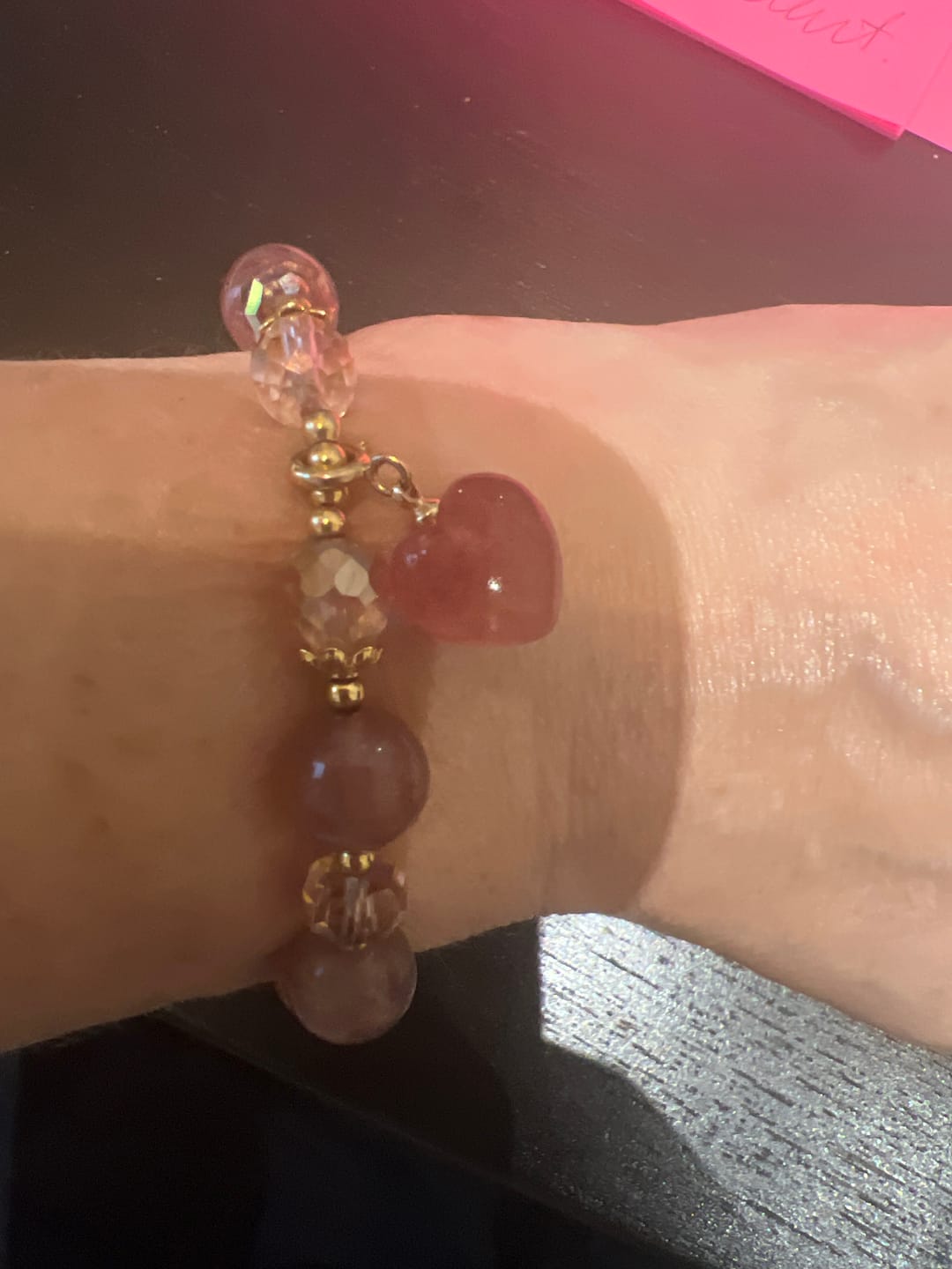 Customer photo review of Buddha Stones Natural Strawberry Quartz Crystal Love Heart Healing Positive Bracelet