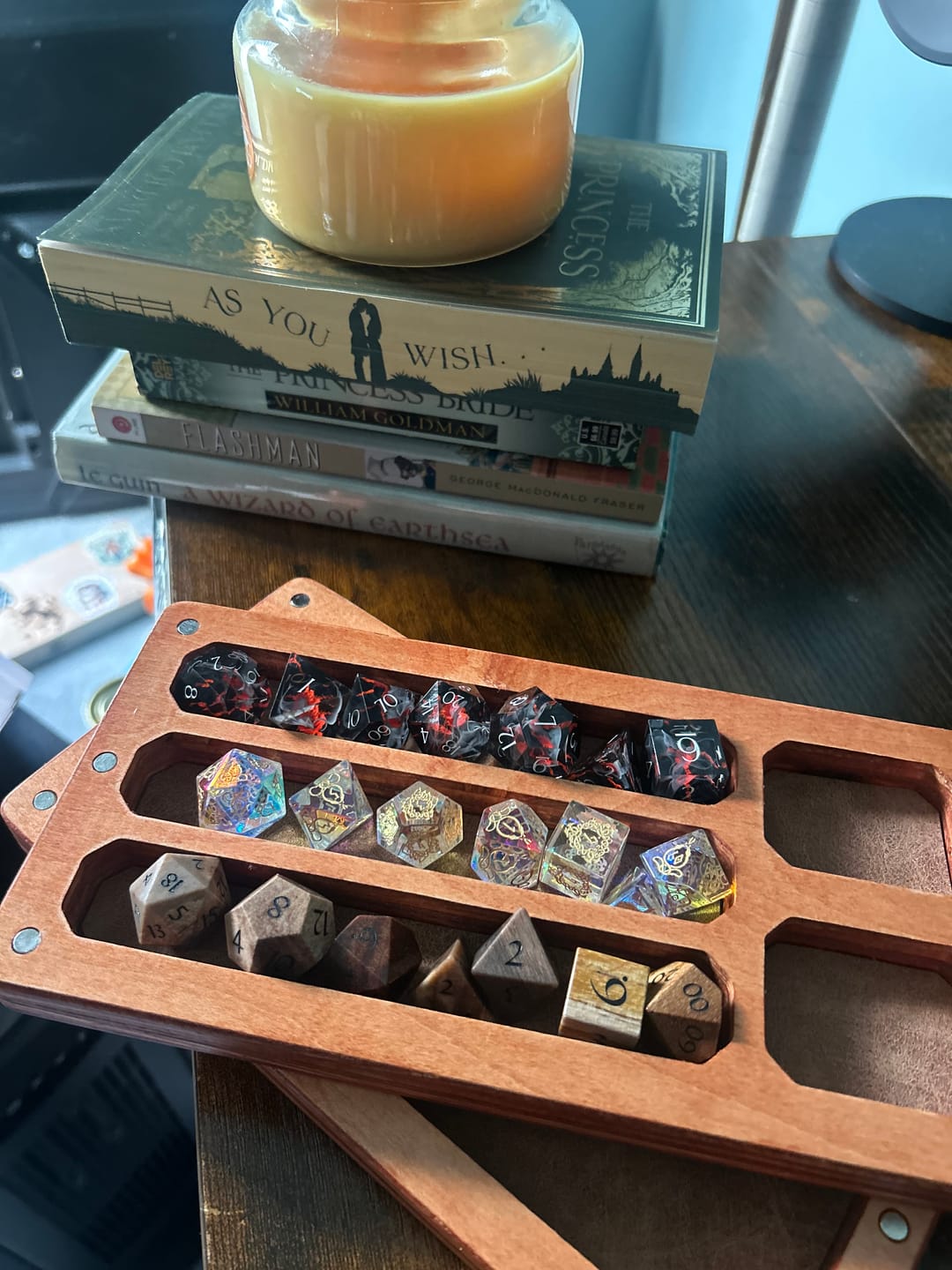 Customer photo review of URWizards D&D Resin Engraved Dice Set Mysterious Realm - Glowing Death Volcano