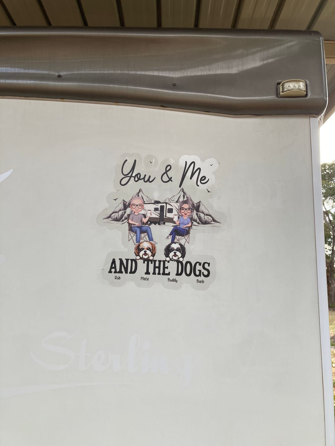 Customer photo review of You Me & The Dogs Camping Couple Personalized RV Decal
