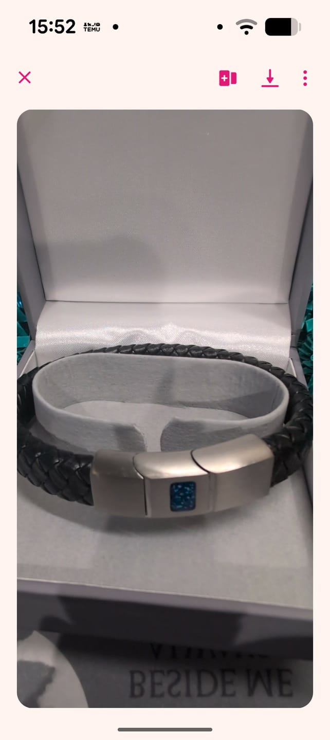 Customer photo review of Mens Leather/Stainless Steel Bracelet