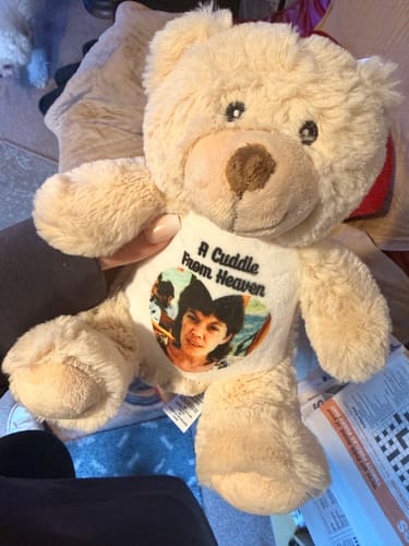 Customer photo review of A Cuddle from Heaven Personalised Photo Teddy Bear