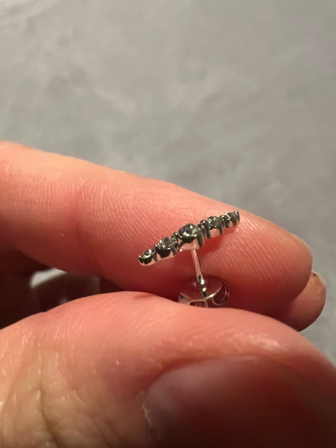Customer photo review of Theadora 18k White Gold Plated Linear Stud Earrings with Swarovski Crystals