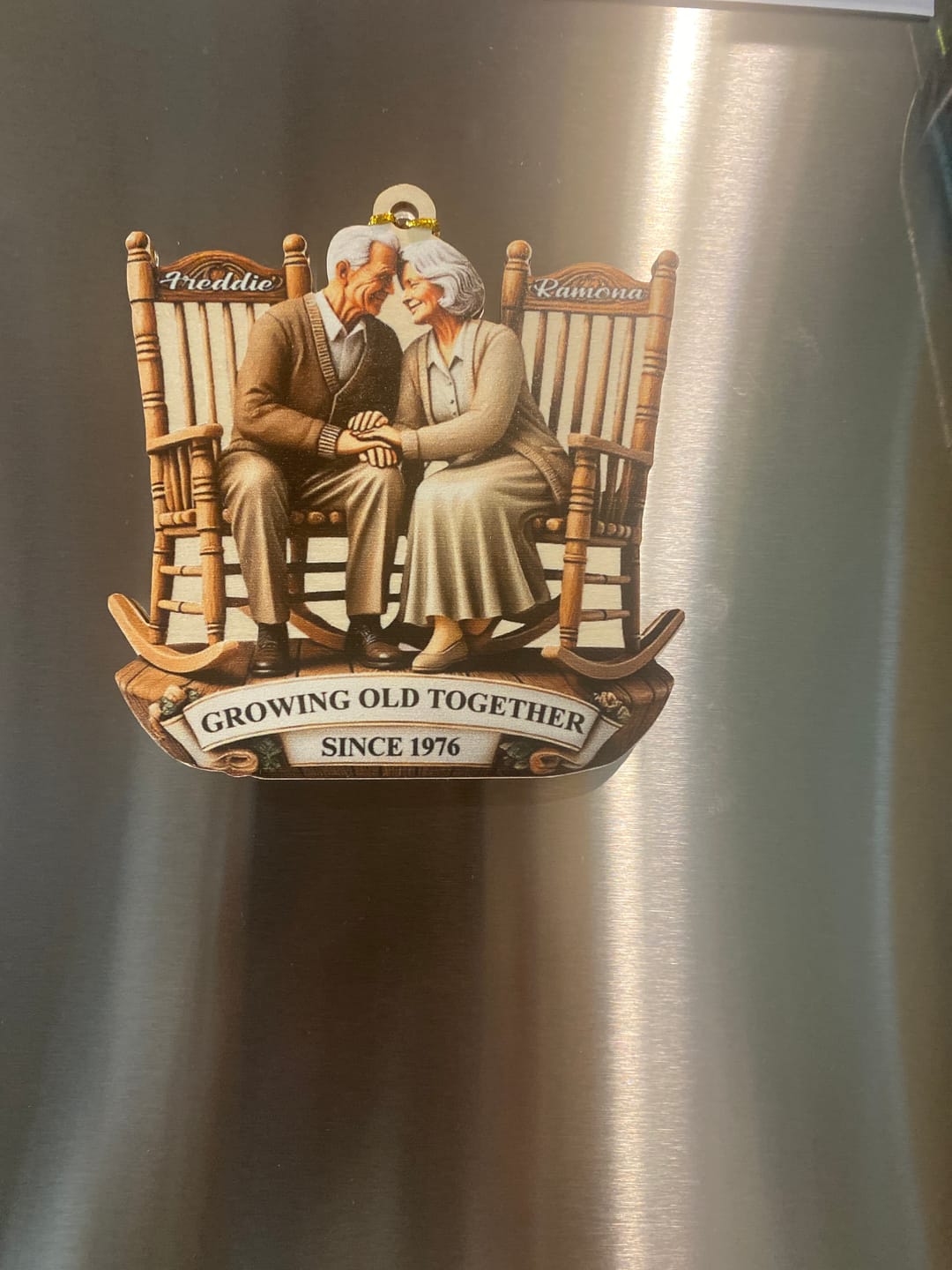 Customer photo review of Old Couple Sitting On Rocking Chairs Together Personalized Christmas Acrylic Ornament