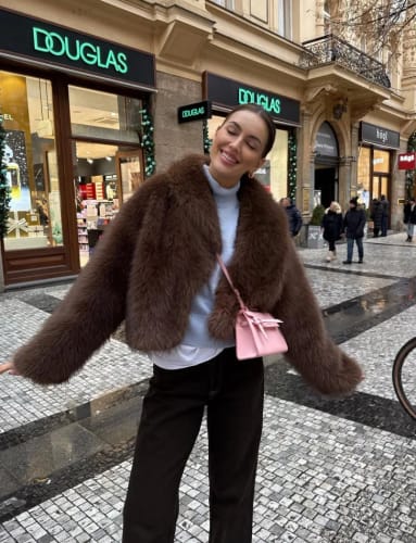 Customer photo review of Clarisse Cropped Plush Coat