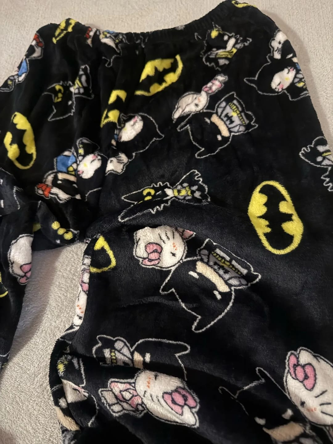 Customer photo review of Hello Kitty x Batman Plush Pajama Pants