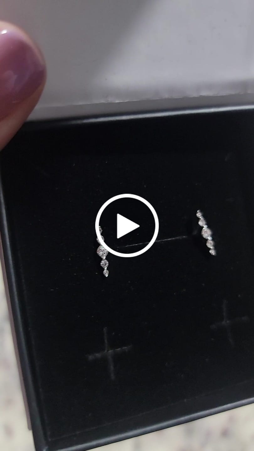 Customer video review of Theadora 18k White Gold Plated Linear Stud Earrings with Swarovski Crystals