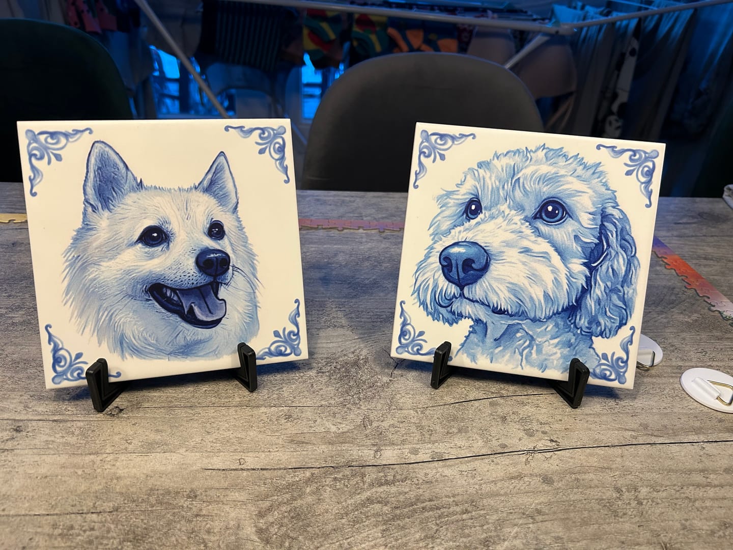 Customer photo review of Delfts Blauw tegeltje bedrukken met jouw eigen huisdier