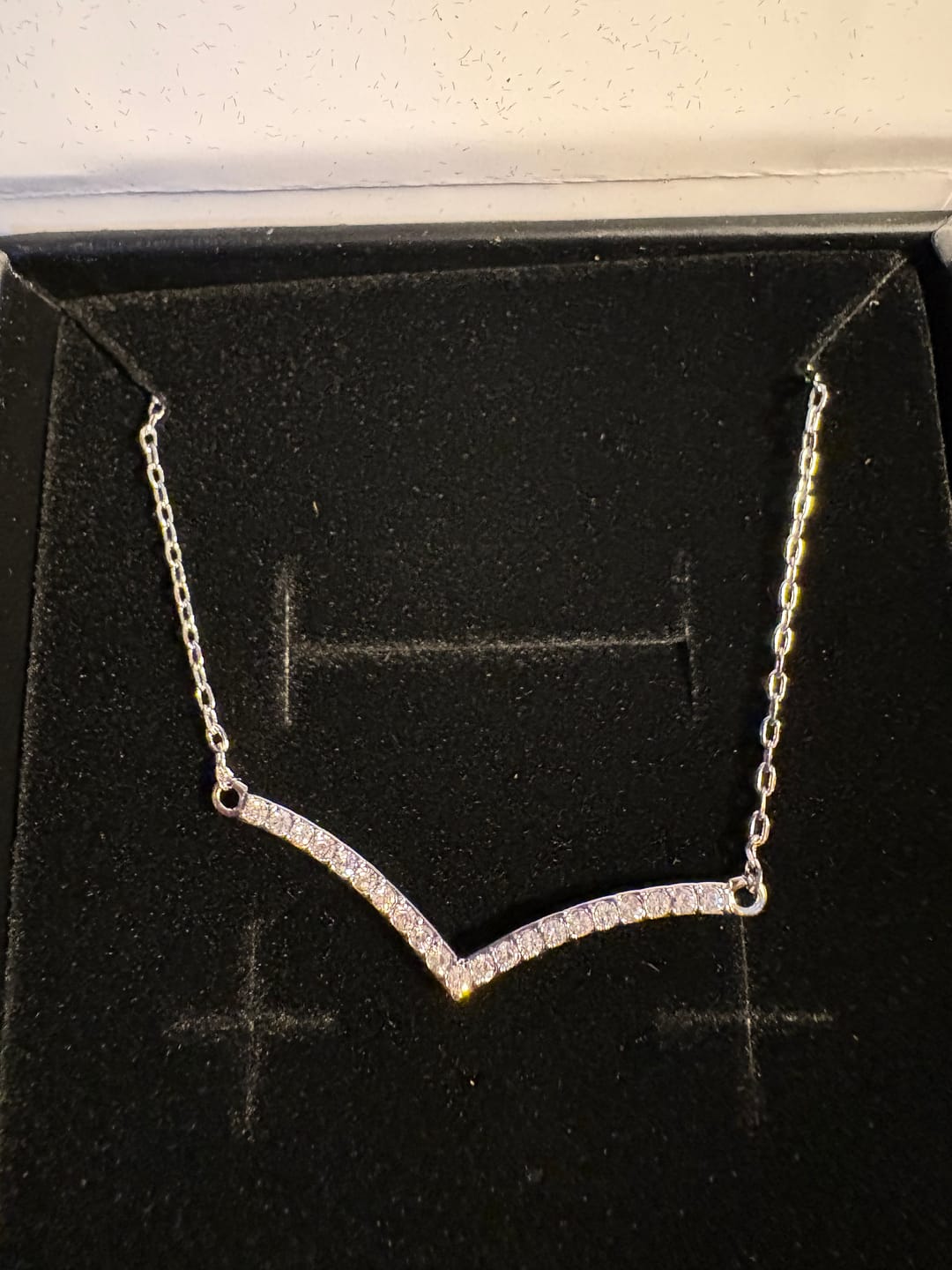 Customer photo review of Hope 18k White Gold Plated V Pendant Linear Necklace with Swarovski Crystals