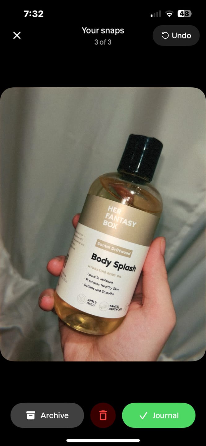 Customer photo review of Body Splash - Skin Smoothing Body Oil (Santal Driftwood) LUXURY SCENT