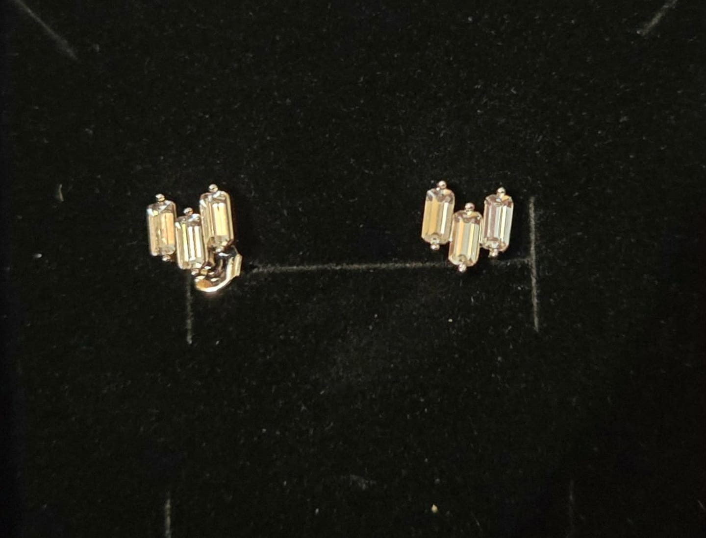 Customer photo review of Jovie 18k White Gold Plated 3-Stone Stud Earrings with Swarovski Crystals