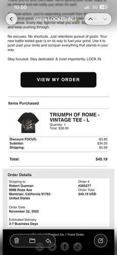 Customer photo review of TRIUMPH OF ROME - VINTAGE TEE