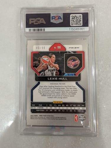 Customer photo review of Lexie Hull 2022 Panini Prizm WNBA Purple Signed Basketball Rookie Card #186 Graded PSA 9 Auto 10 40/99 115045261