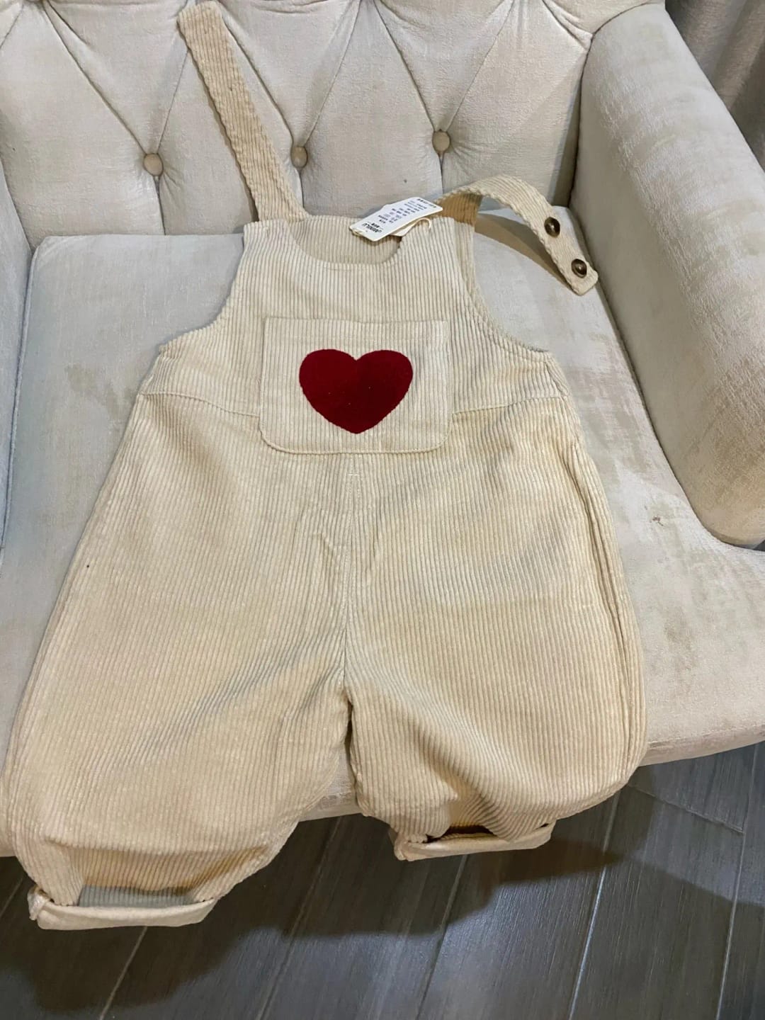 Customer photo review of Corduroy Heart Print Jumpsuit