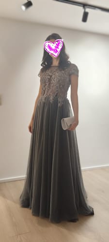 Customer photo review of Gothic Black And Silver Charcoal Sequins A-Line Gown -Tulle Beaded Wedding Dress Plus Size