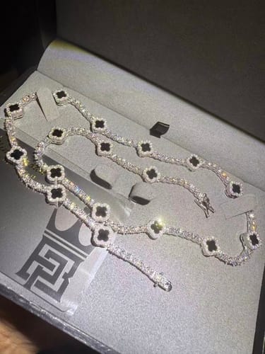 Customer photo review of S925 Moissanite Black Clover Leaf Tennis Chain in White Gold - 3mm
