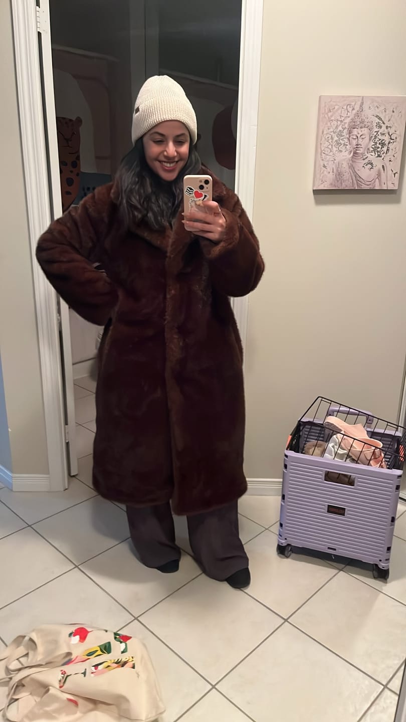 Customer photo review of Lucie Faux Fur Maxi Coat